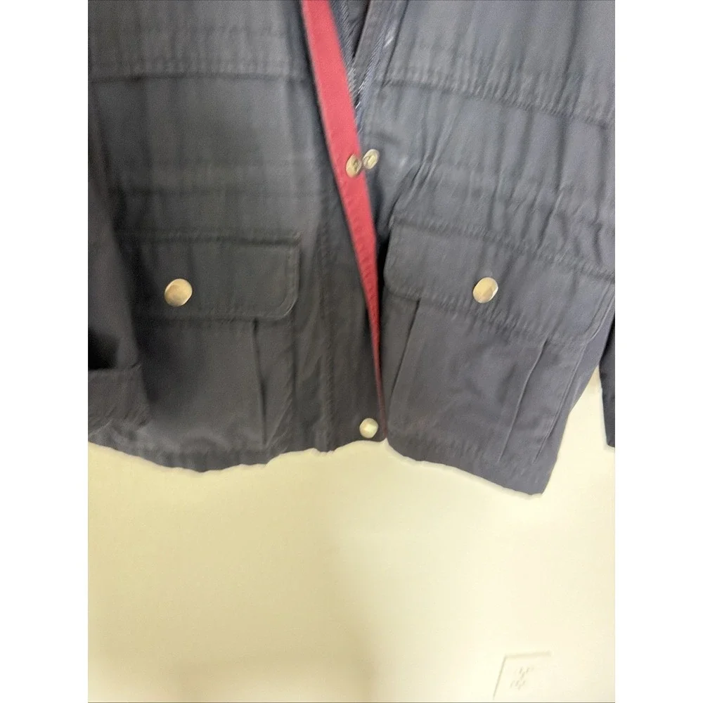 London Fog Men Navy Red Lined Parka Jacket Full Zip Pockets Mid-Length Sz Large